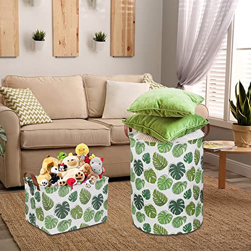 Image of NTAOHAMPER Round Green Laundry Hamper, Jungle Themed Nursery Decor, Tropical Pattern Basket, Monstera Room Decor,Waterproof Storage Bin, Gift Basket(Leaf)