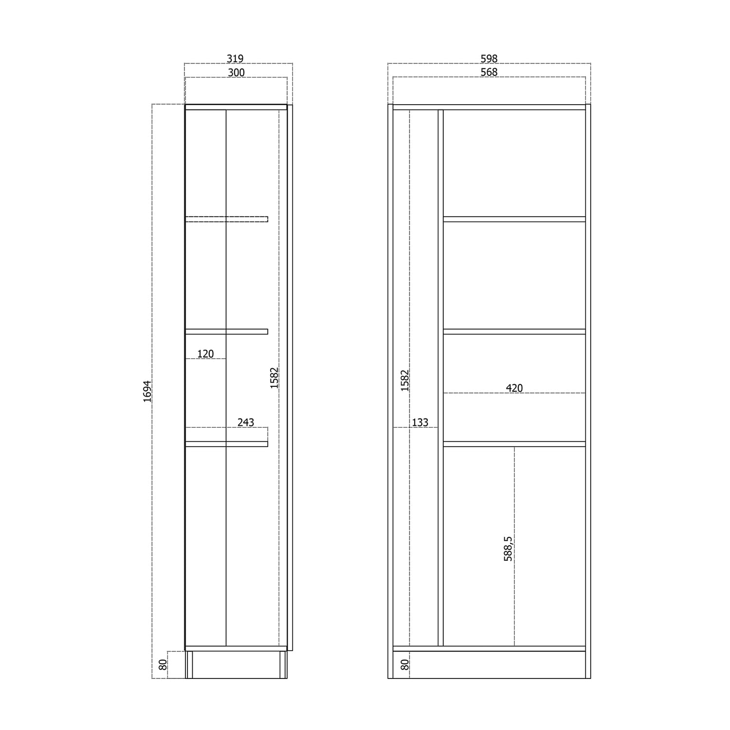 Armario escobero Multiusos 2 Puertas. Color Blanco (Alto 170 cm/Ancho 61 cm/Fondo 30 cm) - 61 x 170 x 30 cm