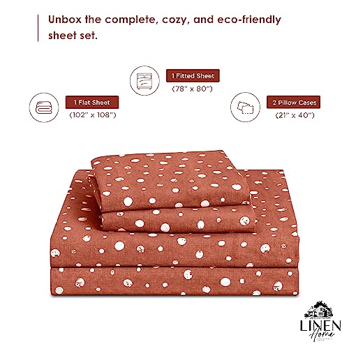 Image of Linen Home Cotton Lyocell Blend Percale Sheet Set King Size - 4 Piece Deep Pocket Bedding, Pre-Washed & Shrunk, Crisp Cooling Fabric, Fade-Resistant, Hotel Luxury, Wrinkle-Free - Polka Cedar Wood