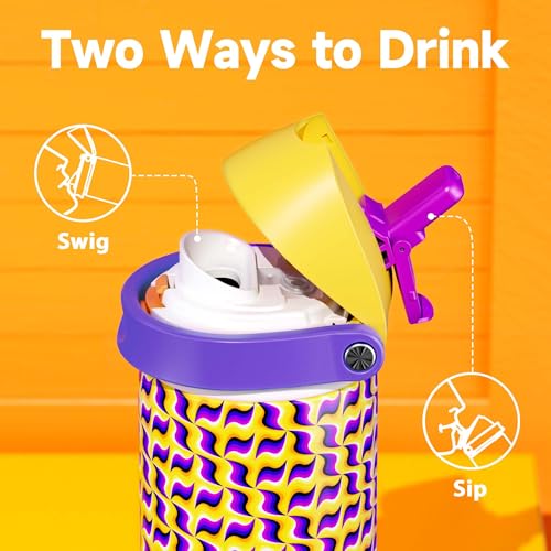 Image of 24 oz Insulated Water Bottle with Straw: Meoky Stainless Steel Water Bottle with Holder and Strap - Leak Proof, Cold for 24 Hours, Fits in Car Cup Holder, BPA-Free for Travel Sports Gym, Optic Wave