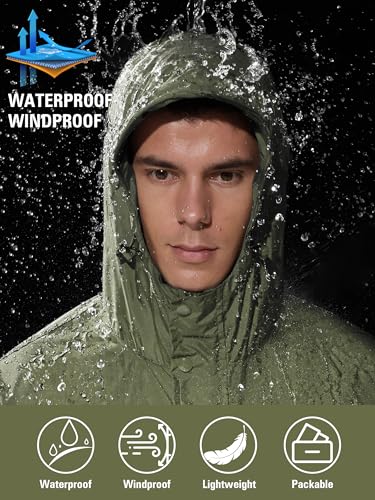 Image of UIQUR Mens Lightweight Rain Jacket Waterproof Windbreaker Packable Rain Coat with Hood for Golf Running Hiking Travel