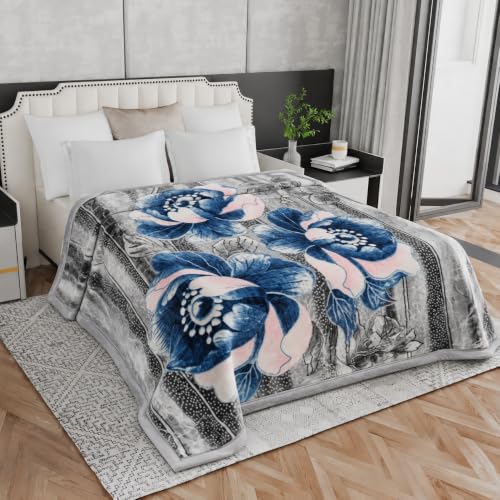 Image of Signature Special Limited Edition Super Soft Double Layered Blanket - 1100 GSM Winter Luxury - Reversible, Ultra Warm & Plush - King & Single Bed (Midnight Bloom, Double)