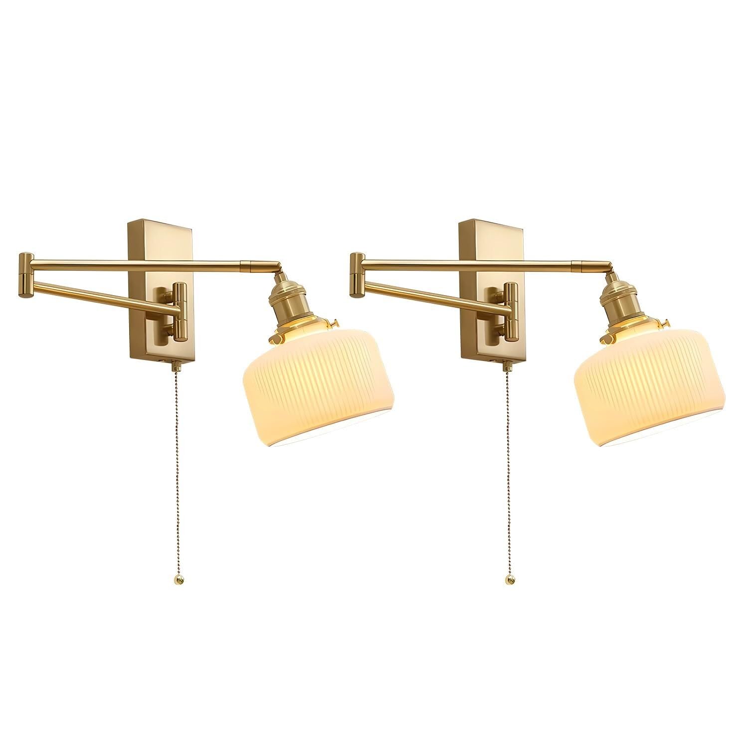 Applique da Parete Vintage in Ottone Anticato, Set di Due – Moderna Illuminazione da Parete con Braccio Girevole in Stile Fattoria con Catena di trazione, Applique da Parete per Interni e da bagn