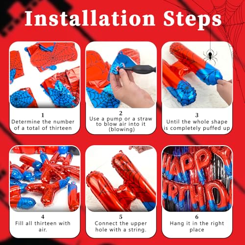Image of Spider Theme Happy Birthday Letter Balloons Banner, Red and Blue, Party Decoration