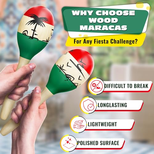 image for KETAR 2 Pcs Large Wooden Maracas for Adults - 9.6” Durable Percussio