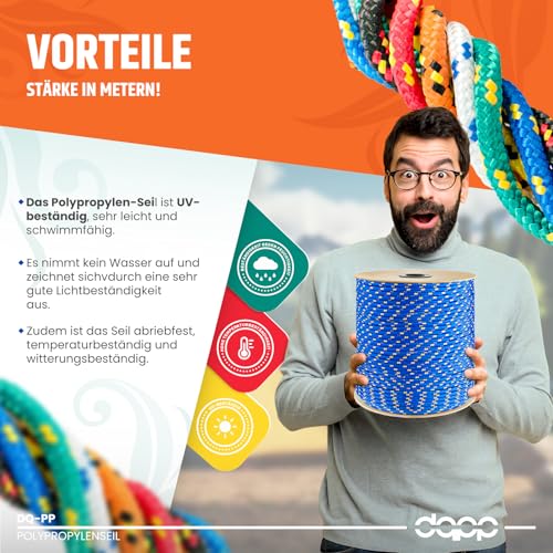 30m POLYPROPYLENSEIL 14mm ORANGE Traglast bis 1640 kg Flechtleine Textilseil Leine Schnur Rope Kunststoffseil Polyseil geflochten