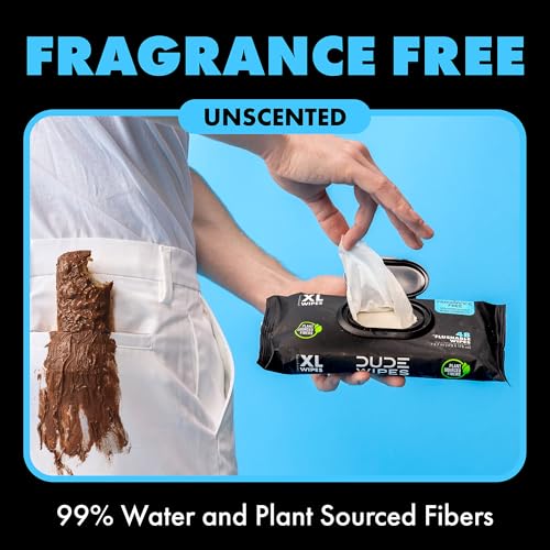 dude wipes - flushable wipes - 3 pack 144 wipes - unscented extra-large adult wet wipes - vitamin-e amp aloe