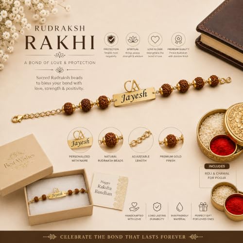 Image of Unisex-Adult Customized Name Rakhi For Brother | Rudraksha Beads, Custom Name Engraving, Adjustable Fit