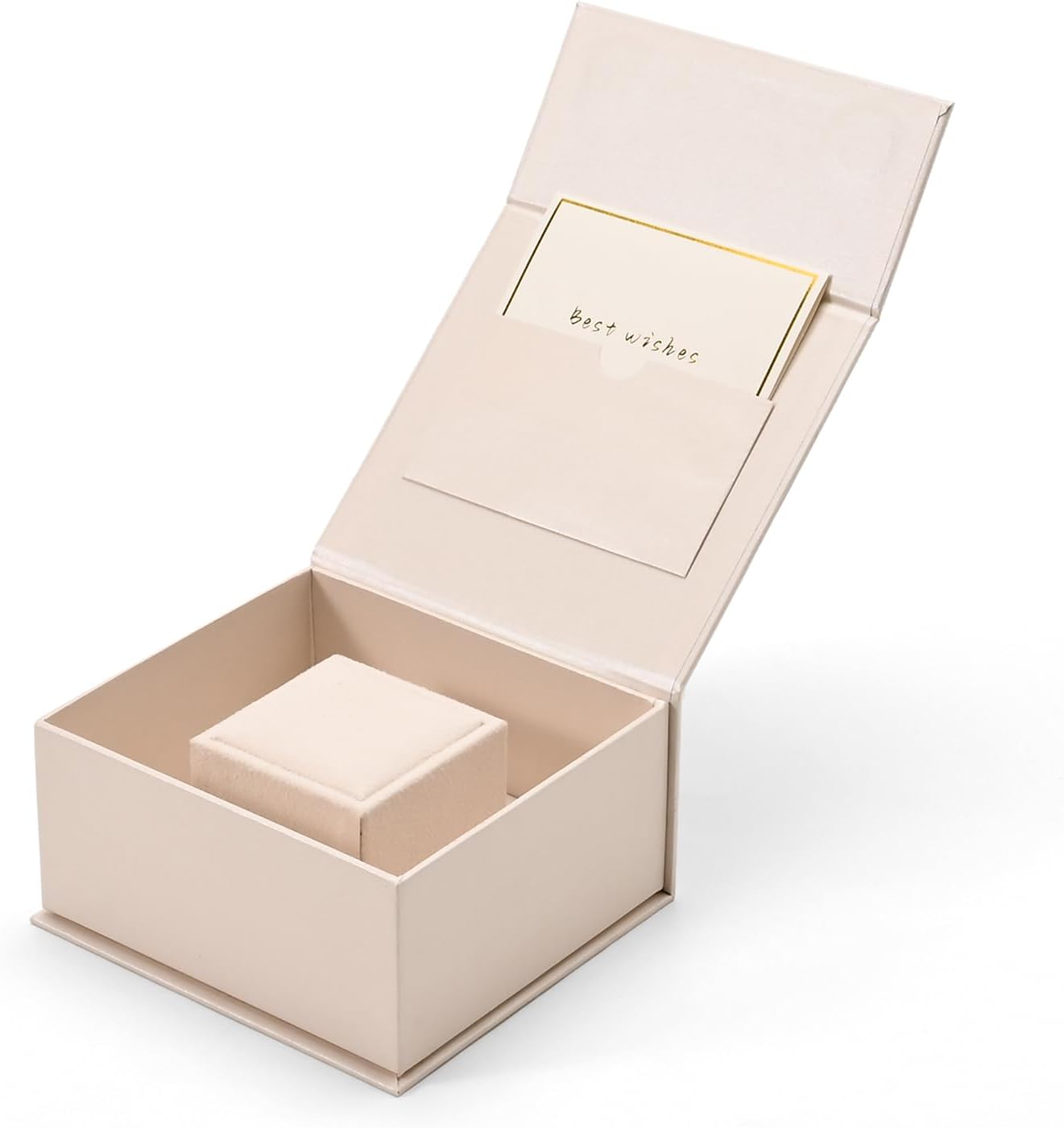 Papten Velvet Ring Gift Box with Outer Packaging Box, Included Blank Greeting Card, Perfect for Wedding Proposal Engagement (White)