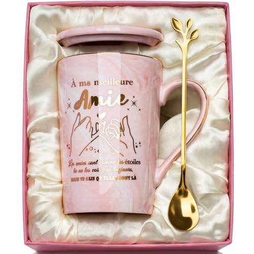 YIKILYLIFE Cadeau Meilleure Amie, Cadeau Amie Femme Mug 400ml, Cadea-u Anniversaire Amie Tasse Marbré Céramique, IIdee Cade-au Amie pour une Amie, Fait à la...