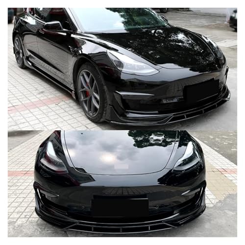 Alerón de labio delantero negro brillo para Tesla Model 3 Berlina 2017-2023 3