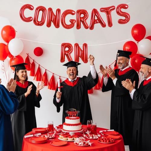 Image of TONIFUL 2026 Nurse Graduation Decorations Red Congrats RN 2026 Balloons 16 Inch RN 2026 Banner Class of 2026 Registered Nurse Balloons Decorations 2026 Nursing Graduation Party Supplies