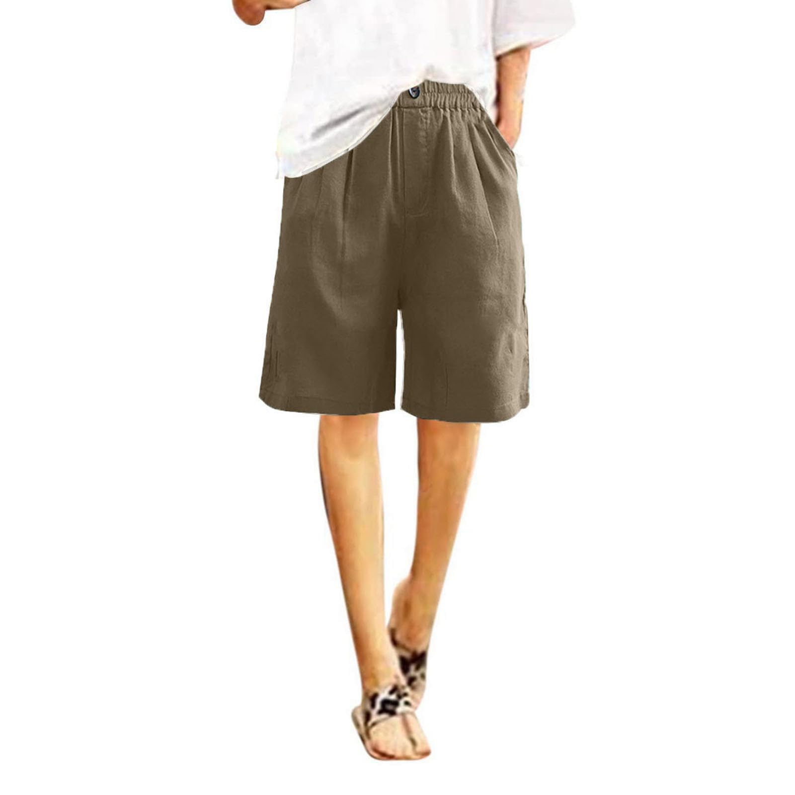 NUSGEAR 2024 Pantalones Corto Mujer Algodón y Lino Shorts Moda Bermudas Suelto Bolsillo Original Casual Cómodo Pantalones Corto Color sólido Verano holgadas elásticas Cintura Ligeros Talla Grande