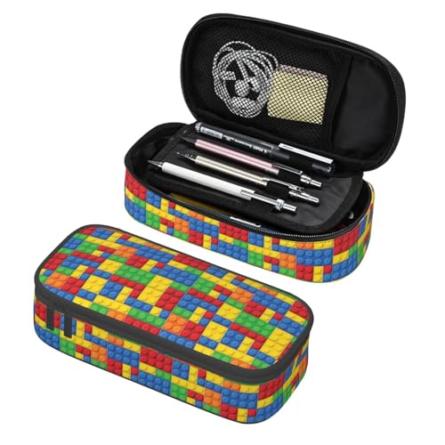 Image of Colorful Bricks Large Pencil Case With Zipper Compartments Stationery Pencil Bag For Kids Teens Students School Supplies