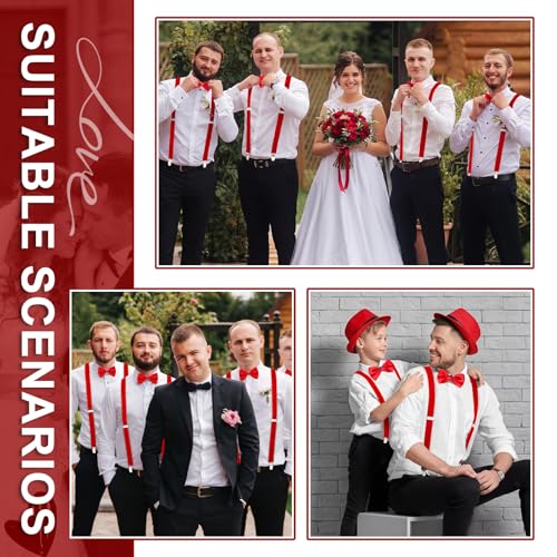 Image of Didaey 12 Pieces Men Suspender and Bow Tie Set Bulk Suspenders for Men Elastic Y Back Bowtie Set for Groom Groomsmen Weddings