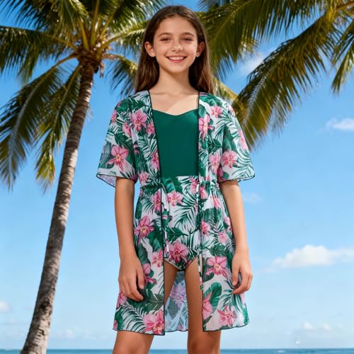 Image of Funnycokid Girls Bathing Suits One Piece Swimsuit with Cover Up Kids Swim Suit Size 8-16
