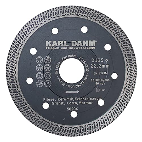 Karl Dahm Diamanttrennscheibe Top Cut 125 mm l Profi Schneid- und Schleifscheibe für Winkelschleifer mit 125 mm Durchmesser l Höchste Präzision beim Schneiden von extrem harten Materialien - 50296 Cover