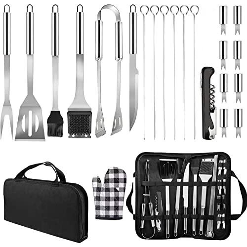 Juego de Utensilios para Barbacoa, 22 Piezas, Utensilios para Barbacoa, Accesorios para Barbacoa, Regalo de Acero Inoxidable, Profesional, para Exterior, Camping, Barbacoa Cover