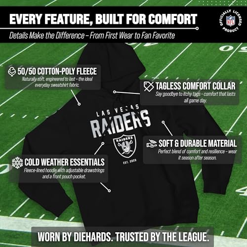 Team Fan Apparel Adult NFL Diagonal Fade Fleece Hooded Sweatshirt - Unisex Tagless - Officially Licensed Football Pullover (Las Vegas Raiders - Black, Large) - Image 3