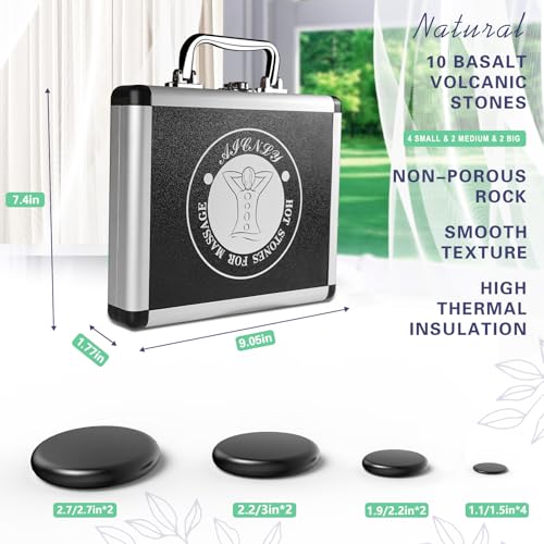 Image of AICNLY 10 Pcs Basalt Hot Stones Massage Set with Temperature Adjustment | Hot Stones Massage with Warmer Kit, Professional Massage Tool for Spa-Lymphatic Drainage, Relieve Tension and Muscle Pain