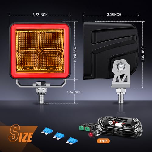 Image of Nilight 3 Inch Cube Amber LED Pod Light Bar 20 W 1240LM Super Flood Screw-Less Offroad Driving Work Lights w /16AWG DT Wiring Harness Kit for Truck UTV 4x4 ATV Motorcycle