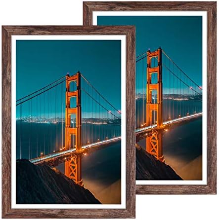 Q.Hou 12x18 Picture Frame Wood Patten Rustic Brown Set of 2, Wall Hanging, Smooth Molding & Acrylic Cover, Great for Art Prints, Poster, Mural and Picture (QH-PF12X18-BR)