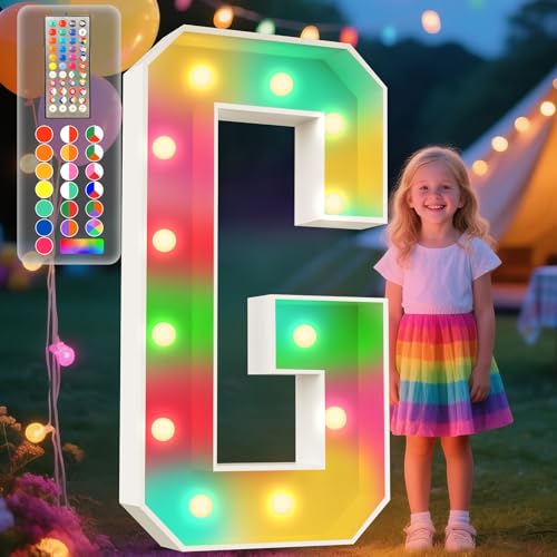 Image of Ledido 4FT Colorful Marquee Light Up Letter G for Party | 34 Colors Changing Marquee Letter 4 Feet Tall with Remote, Big Letters for Party Wedding Graduation Birthday Decorations
