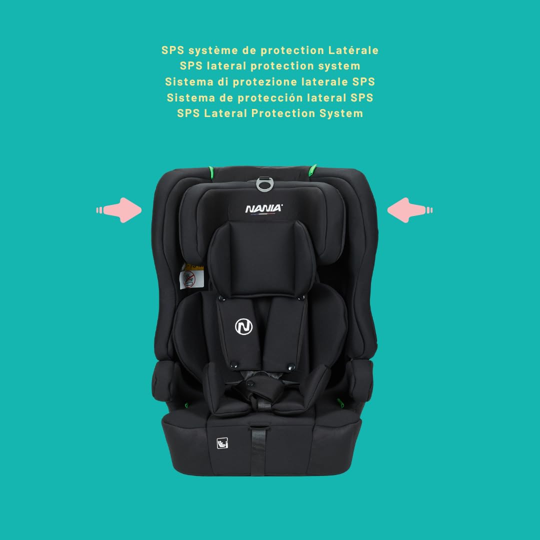 Nania - Asiento de coche infantil isofix Lima I-size 76-150 cm - Rupa 1/2/3 de 9 a 36 kg, 15 meses a 12 años, cabezal ajustable, arnés de seguridad de 5 puntos, funda extraíble, fijación Isofix