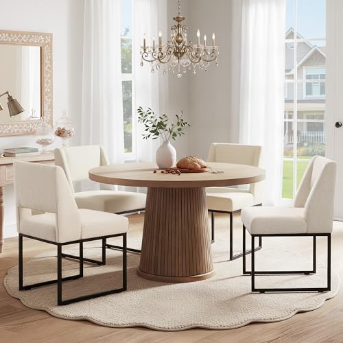 Image of Zesthouse Upholstered Dining Chairs Set of 4, Modern Dining Room Chairs with 4.1 inch Thickened Cushion & Metal Legs, Beige Linen Fabric Kitchen Chair with Padded High Back, Heavy Duty Kitchen Chair