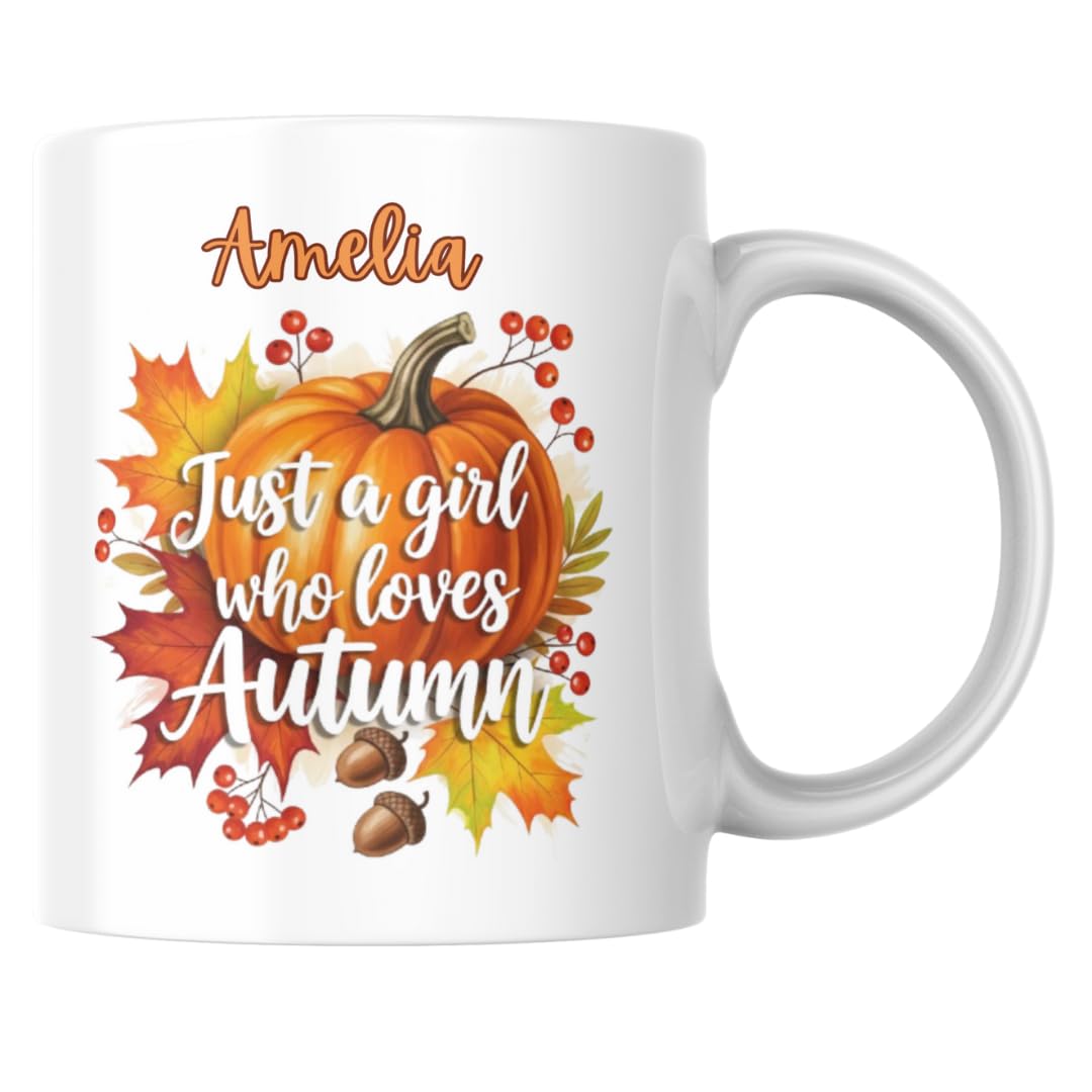 Personalised Autumn Mug, Just a girl who loves Autumn Mug, Birthday Mug, Autumn Lover Mug, Pumpkin Decor Fall, Coffee Cosy Mug