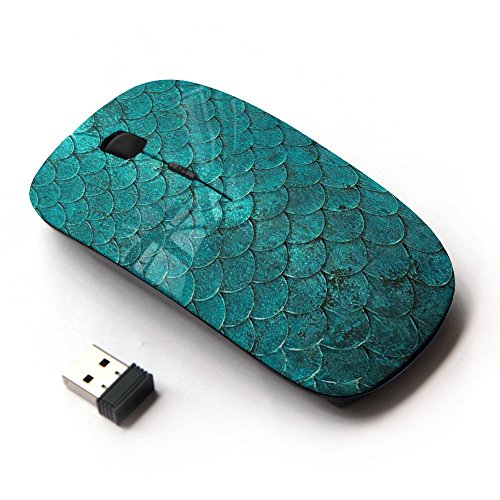 KawaiiMouse [ Optical 2.4G Wireless Mouse ] Teal Iridescent Scale Pattern Fish Tropical