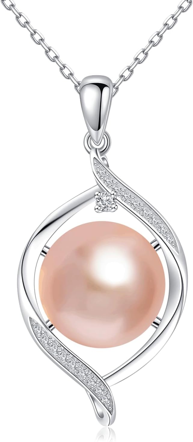 11-12mm Pearl Pendant Necklace White/Pink/Purple Freshwater Cultured Pearl Jewelry Pendant Women's Gold-Plated & Sterling Silver Necklace an Elegant Gift for Wife or Mom Birthday, Anniversary, Christmas