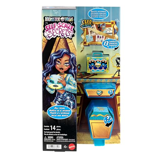 Monster High Coffret Secrets de Beauté Terreur & Bien-être Cleo De Nile, poupée et accessoires avec 13 surprises réalistes dont un kit de poterie et du...