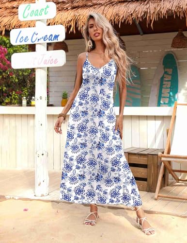 Image of Zeagoo Sleeveless Maxi Dress for Women Long Floral Dresses for Women Spaghetti Strap Summer Dress with Pockets, Floral-2,L