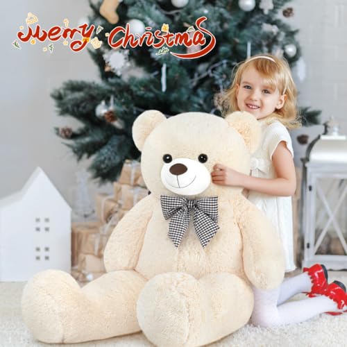 Sausudols XXXL Teddybär Großer Bär 140 cm groß Riesen Teddy Bär Stofftier Plüschtier Kuscheltier Geschenk für Kinder Freundin Beige