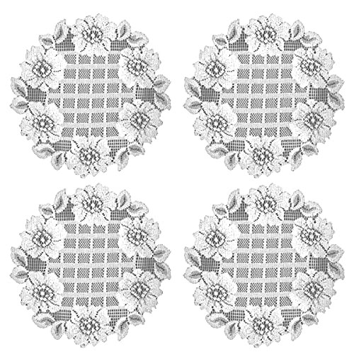 Heritage Lace FT-0900W-S 9 in. Floral Trellis Round Doilies, White - Set of 4