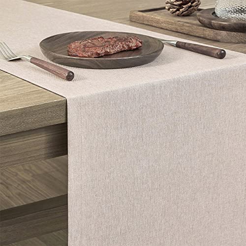 Image of ZeeMart Basic Linen Style Table Runner, 14x72 Inch Light Tan | Mitered Corner Design, Medium Weight Fabric, Rustic Farmhouse Style, Machine Washable Easy Care Everyday Table Scarf
