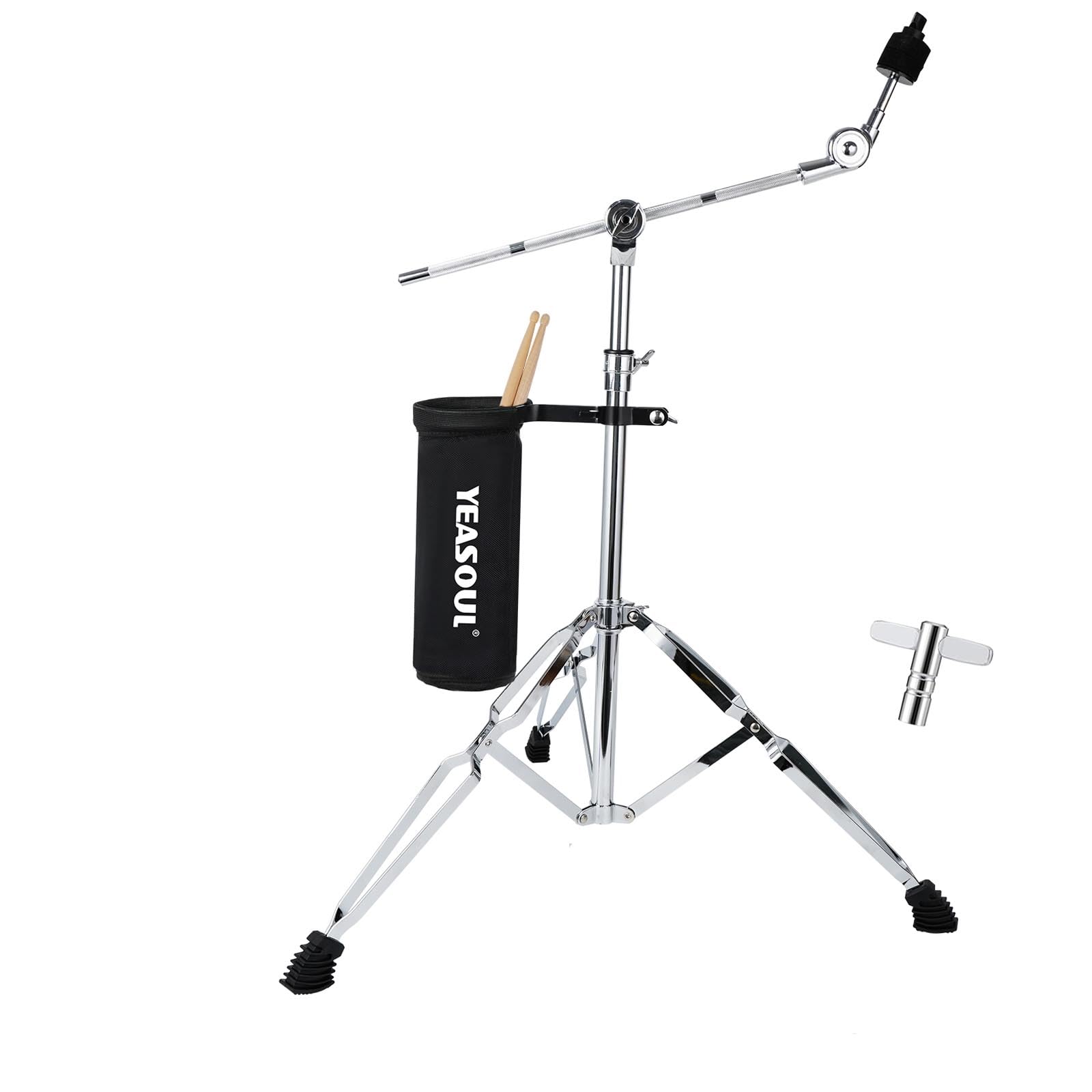 Cymbal Stand, Adjust high Boom and Straight Combo,Double Braced Legs with Rubber Feet fits 8'' Crash、10 '' Crash、12''Crash、14'' hi hat、16'' Crash、18'' Crash、20'' Ride Stands with Drumsticks and drumstick storage bags, drum keys
