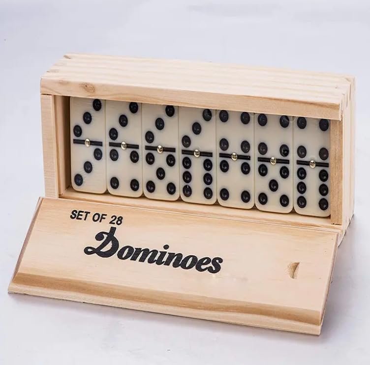 Indujoy Dominoes Set for Adults, Double Six, Double 6 Professional Domino Tiles with Wooden Box, 28 pcs Domino Set 28 Tiles with Natural Wooden Case - Gift Ready Boxed
