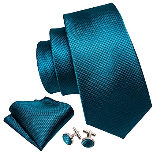 Image of Barry.Wang Tie Sets for Men Silk Stripe Necktie Woven Checkered Handkerchief Cufflinks Formal Business Wedding