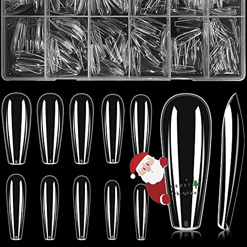 504 Piezas Uñas Postizas Transparentes, 10 Tamaños Tips Uñas Acrilico Francesa, INTOBAS Natural Tips Uñas Acrilicas Postizas Con Caja, Para Mujeres, Para Salones de Uñas y DIY Nail (Bailarina Largas) Cover