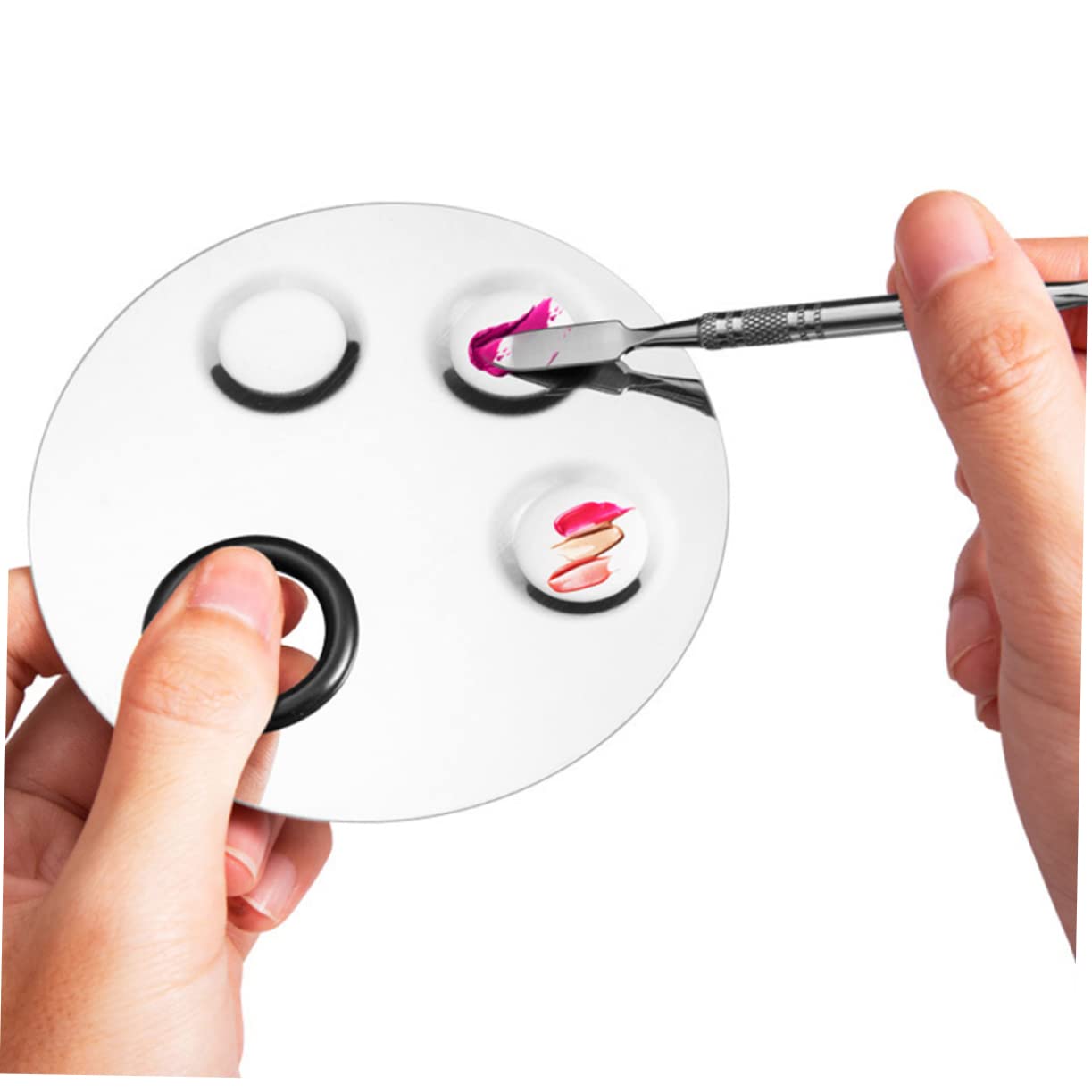 Beatifufu Makeup Liquid Foundation Palette Nail Art Stainless Steel Nail Art Kit with Round Holes Double Mixing Stick