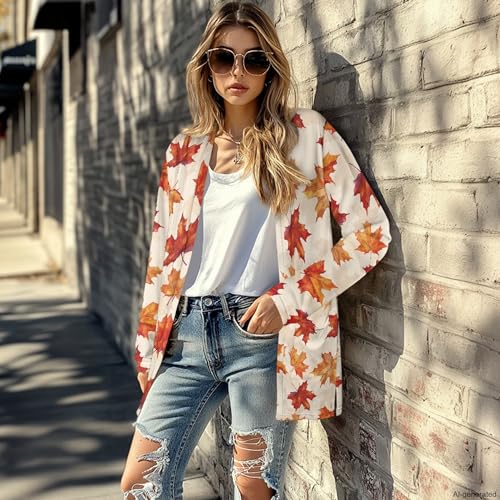 Image of Forchrinse Red Ladybug Cardigan for Women Causal Long Sleeve Open Front Cardigans Sweater Fashion 2024 Fall Coat with Pockets