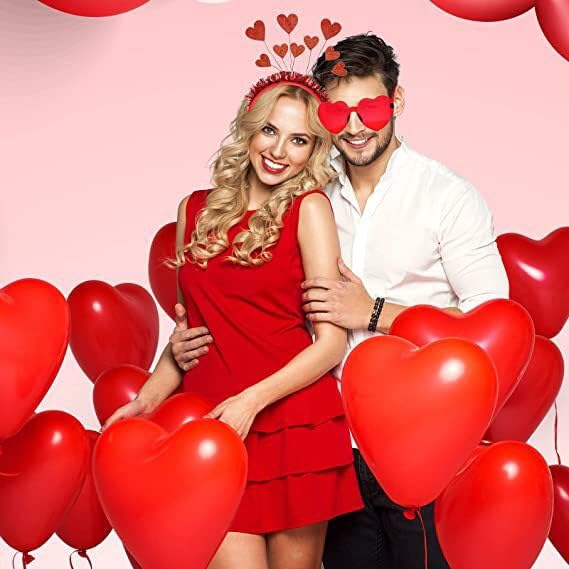 Valentines Day Heart Shape Sunglasses, Heart Head Boppers Headbands for Women Girls Party Props Holiday Wedding Birthday Costume Decor Accessory Gift Red,Hot Pink2