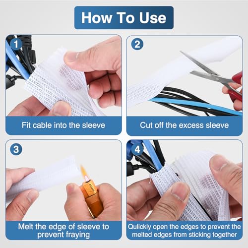 Image of Nilight Cable Sleeve,25ft-1inch Cord Management Sleeves White Wire Loom | Braided Sleeving, Split Self Wrapping Wire Loom for Computer Electrical Automotive Harness Protector Organizer, White