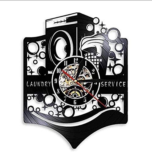 Vinyl Wanduhr Waschküche Waschmaschine Retro Logo Vinyl Schallplatte Wanduhr Wäschekleidung Reinigungsservice Led Wandleuchte Nachttisch