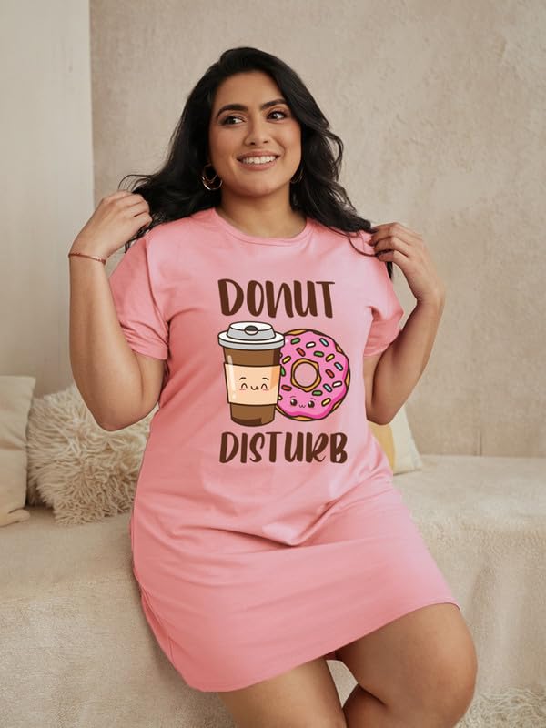 Image of Fflirtygo Women's Cotton Nighty | Printed Knee Length Nighty | Short Sleeve Nighty | Short Nightdress | Long T-Shirt | Regular Fit Night Gown | Nightwear | Sleepwear & Casual Wear Nighty
