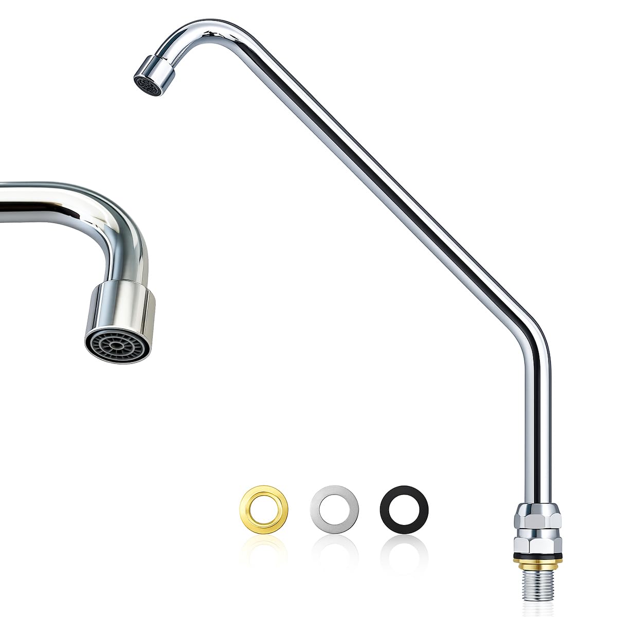 GOLDMAN SERVICE | Caño alto Giratorio con Aireador para Grifo de pedal de cocina industrial | Cuello de Cisne Cromado Acero Inoxidable – Recambio Profesional para Fregaderos de Hostelería