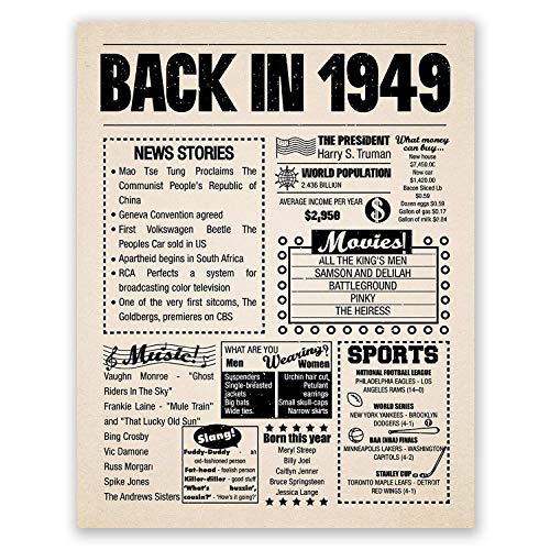 8x10 1949 Birthday Gift // Back in 1949 Newspaper Poster // 76th Birthday Gift // 76th Party Decoration // 76th Birthday Sign // Born in 1949 Print (8x10, Newspaper, 1949)