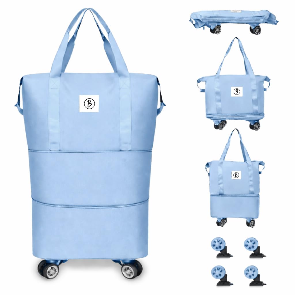 Travel Duffle Bag with Wheels | Convertible Handbag, Trolley & Shoulder Luggage for Clothes | Space-Saving Foldable Travel Companion | Expandable & Waterproof Traveling Bag for Unisex (Ice Blue)-image-17